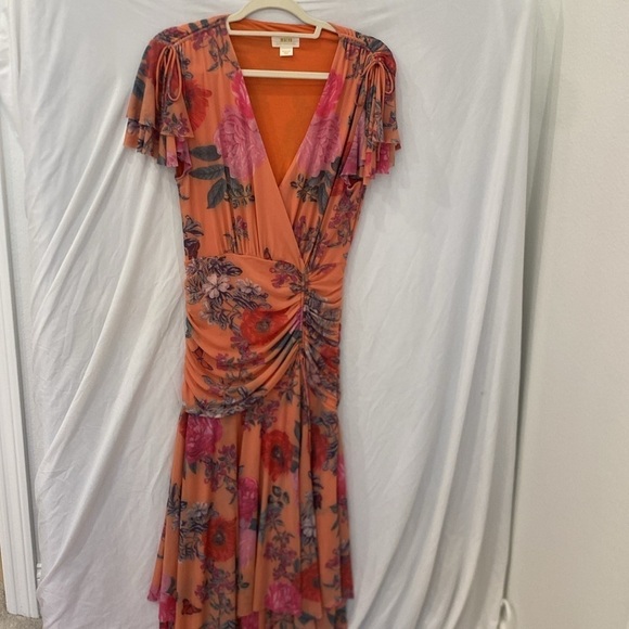 Maeve Anthropologie Simone Floral Asymmetrical Stretch long Dress Size medium - Picture 3 of 8